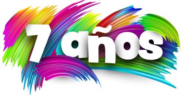 7 yıldır ispanyolca kağıt tabelasındayım. Renkli spektrumlu boya fırçasıyla beyazın üzerinde fırça darbeleri var. Vektör illüstrasyonu.