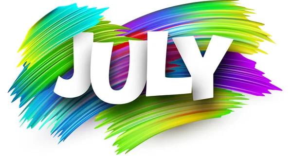 Renkli Spektrumlu Temmuz Kağıt Kelime Işareti Beyaz Üzerine Fırça Darbeleri — Stok Vektör