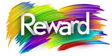 Renkli spektrum boya fırçası darbeleriyle ödüllü kağıt kelime işareti. Vektör illüstrasyonu.