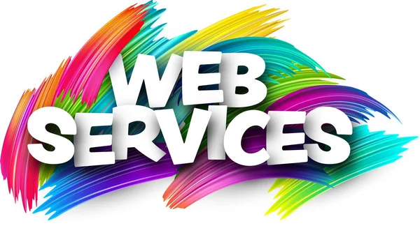 Web Services Sinal Palavra Papel Com Pinceladas Pincel Colorido Espectro — Vetor de Stock