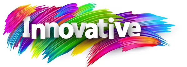 Signo Palabra Papel Innovador Con Pinceladas Pincel Espectro Colorido Sobre — Vector de stock