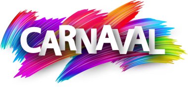Renkli spektrumlu karnaval kağıt kelime işareti beyaz üzerine fırça darbeleri. Vektör illüstrasyonu.