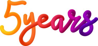 5 yıllık sıvı metin ve harmanlanmış renkli çemberlerden oluşan dinamik eğimli çizgiler. Vektör illüstrasyonu.