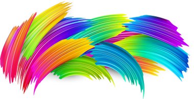 Spektrum suluboya, akrilik ya da gouache fırça darbeleri beyaz kağıt arka plan üzerine çizilmiş. Gökkuşağı rengarenk fırça tasarımı. Kart ya da poster şablonu. Vektör sanatı illüstrasyonu.