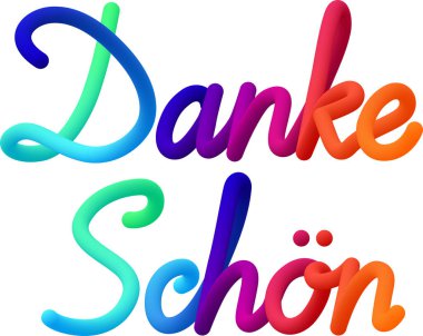 Alman sıvı metni ve harmanlanmış renkli çemberlerden oluşan dinamik kıvrımlı çizgiler için çok teşekkür ederim. Vektör illüstrasyonu.