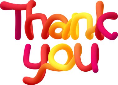 Renkli dairelerden yapılmış dinamik kıvrımlı çizgileri olan sıvı metne teşekkür ederim. Vektör illüstrasyonu.