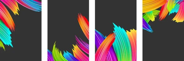 Set Spectrum Watercolor Acrylic Gouache Brush Strokes Background Space Text — Stock Vector