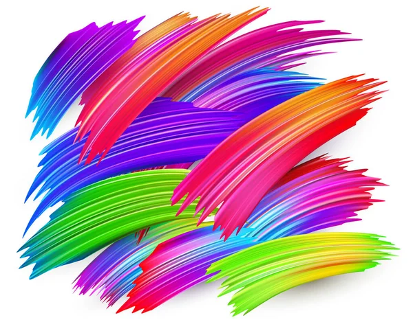 Spectrum Watercolor Acrylic Gouache Brush Strokes Drawn White Paper Background — Stock Vector