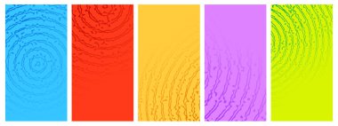 Sert eşmerkezli çemberlere sahip renkli ve soyut arka planlar. Minimum geometrik karton tasarımı. Vektör illüstrasyonu