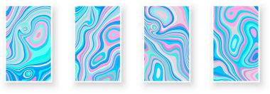 Set of holographic abstract poster designs with optical interference and liquid effect . Illusion of movement for banner, flier, invitation, cover, business card. Vector illustration clipart