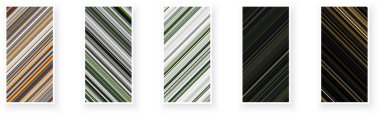 Çapraz çizgili geometrik desenli kağıt kartlar. İnce çizgili, yeşil, kahverengi, minimal çizgi arkaplan. Vektör poster illüstrasyonu.