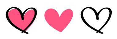 Pembe kalem çizili sanat kalbi simgeleri. Sevgililer Günü afişi ya da mektup şablonu kutlu olsun. Vektör illüstrasyonu