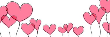 Pembe kalpler, beyaz arka planda dalgalı çizimler. Sevgililer Günü başlığınız, afişiniz ya da mektup şablonunuz kutlu olsun. Vektör illüstrasyonu