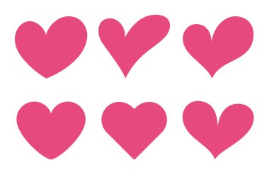 Beyaza izole edilmiş pembe kalp simgeleri. Vektör illüstrasyonu