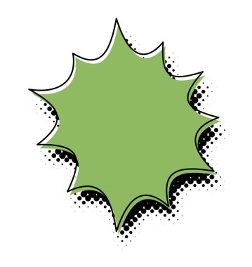 Yarım ton gölgesinde yeşil çizgi film patlama konuşma balonu. Wow, Omg, Boom için boş bir arkaplan. Vektör illüstrasyonu.