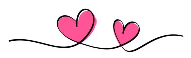 İki pembe kalp, beyaz arka planda sürekli dalgalı çizgiler çiziyor. Sevgililer Günü başlığınız, afişiniz ya da mektup şablonunuz kutlu olsun. Vektör illüstrasyonu