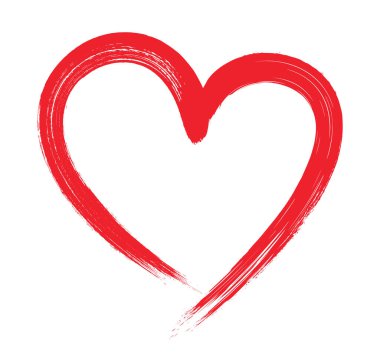 Kırmızı kalp anlamlı fırça darbeleriyle boyanmış. Sevgililer günü kartı, afiş ya da mektup şablonu. Vektör illüstrasyonu