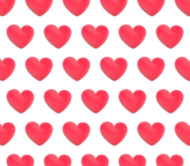 Beyaz arka planda 3 boyutlu, pürüzsüz kalp deseni. Sevgililer Günü afişi veya mektup şablonu kutlu olsun. Vektör illüstrasyonu