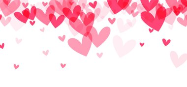 Beyaz arka planda pembe kalpler üst üste geliyor. Yoğun bir düzenden seyrek bir dağılıma dönüşüyor. Vektör illüstrasyonu