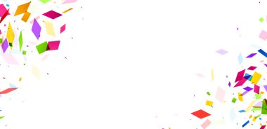 Konfeti parçalarının şen şakrak dağılımı beyaz bir zemin üzerinde sürükleniyor, minimalist ama soyut bir tasarım hazırlıyor.