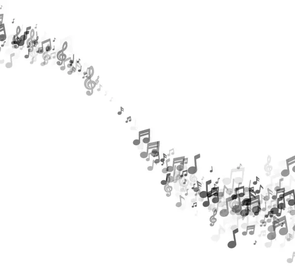 用灰度表示的一长串的乐谱 逐渐消失在远方 形成了一种深度感和乐谱的时间推移 — 图库矢量图片