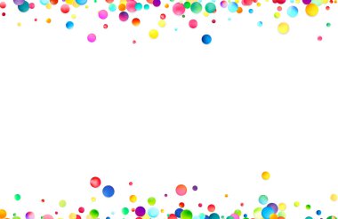 Temiz beyaz bir arkaplan üzerinde parlak, çok renkli kabarcıklar dizisi tarafından oluşturulan oyuncu bir sınır, metin için geniş bir alan.