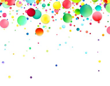 Beyaz bir zemin üzerine kurulmuş renkli kabarcıkların dinamik patlaması bir kutlama hissi ve patlayıcı bir neşe yarattı..