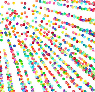 Renkli kabarcıklar dizisi, beyaz bir arka planda neşeli ve enerjik bir konfeti akışını çağrıştırarak tuvalin üzerinde çapraz çizgiler oluşturur..