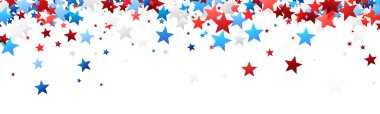 Kırmızı, beyaz ve mavi yıldızların canlı bir şekilde dağılması vatansever bir tema yaratıyor, kutlamalar ve ulusal tatiller için ideal..