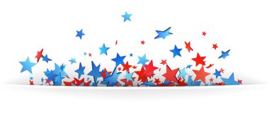 Kırmızı ve mavi yıldızların yaratıcılığı beyaz arka planda en alttan yükseliyor gibi görünüyor. Amerikan temalı olaylar için ideal..