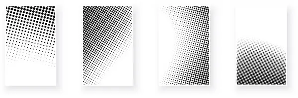 Quartet Monochrome Artworks Varying Dot Gradients Creating Optical Illusion Depth — Stock Vector