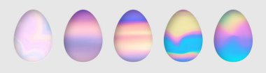 Holografik yüzeyli Paskalya yumurtalarının büyüleyici bir koleksiyonu. Her biri parlak renklerin eşsiz bir spektrumunu yansıtıyor..