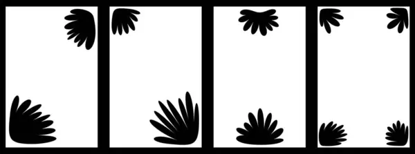 Minimalist Design Featuring Stark Black Botanical Silhouettes Arranged White Vertical Ліцензійні Стокові Ілюстрації