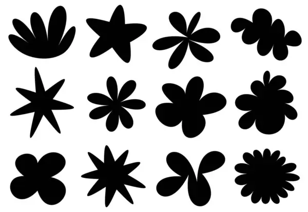 Collection Stylized Black Flower Silhouettes Various Shapes Sizes Designed Minimalist Rechtenvrije Stockillustraties