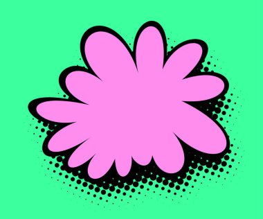 Açık siyah çizgileri ve noktalı gölgesi olan, çarpıcı bir görsel karşıtlık için canlı yeşil arkaplan üzerine kurulmuş, pop sanat tarzında neşeli pembe bir taç yaprağı tasarımı..