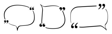 Alıntı işaretleri içeren siyah ana hatlı konuşma baloncukları seti. Yaratıcı projelerde alıntılar, diyaloglar ve metin özetleri için idealdir. Çeşitli şekil ve stilleri içerir.
