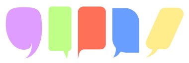 Çeşitli şekil ve boyutlarda, parlak ve renkli konuşma balonu ikonları. İletişim ve tasarım projelerine eğlenceli ve canlı bir dokunuş eklemek için ideal.