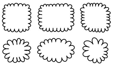 Beyaz arka planda taranmış kenar tasarımlı, yaratıcı diyalog ve iletişim temaları için mükemmel bir siyah çizgili konuşma balonu seti..