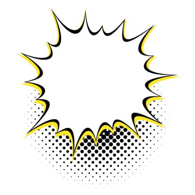 Alt kenar boyunca siyah ve sarı yarım tonlu bir şablon içeren cesur bir konuşma balonu, klasik çizgi roman tasarımına modern bir kıvrım ekliyor..