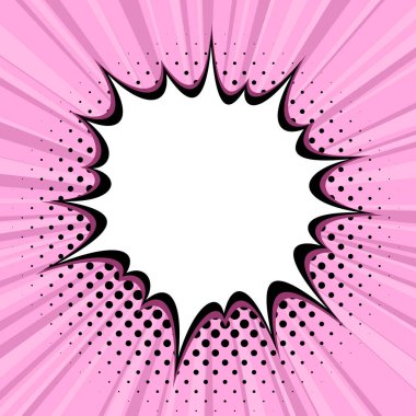 Göz alıcı bir çizgi roman tarzı patlama. Parlak pembe çizgiler ve mor aksanlı siyah bir yarım ton deseni var. Enerjik ve dikkat çekici tasarımlar için mükemmel..