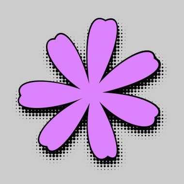 Siyah olarak özetlenmiş yumuşak bir lavanta çiçeği, pop sanatının kaprisli zarafetini yayarak benekli gri bir arkaplana karşı duruyor..