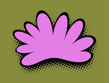 Büyüleyici geniş formatlı bir illüstrasyonda koyu renk çizgileri olan mor çiçekli bir şekil, zengin bir zeytin yeşili arka planda, dramatik efekt için pop sanatının yarım tonunun noktalı dokusu ile geliştirilmiş..