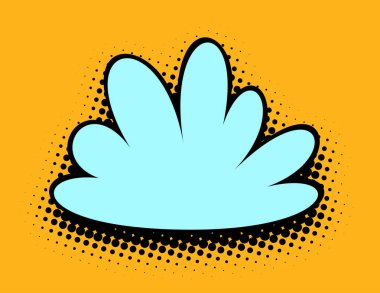 Hoş bir pop sanat ortamı için yarım tonlu noktalar serpiştirilmiş altın sarısı bir zemin üzerinde yüzen, kaprisli bir gökyüzü mavi bulut şekli yakalayan büyüleyici geniş formatlı bir görüntü..