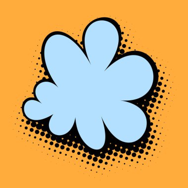 Toz mavisi çiçekli siluet mandalina turuncu bir arkaplanda beliriyor, siyah çizilmiş yarım tonda pop sanatının gölgesi, neşeli ve eski bir havayı çağrıştırıyor..