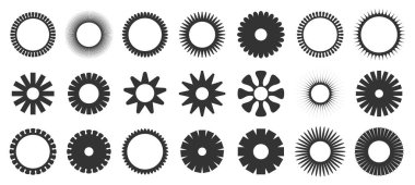 Bu koleksiyon, her biri çok yönlü tasarım kullanımı için ideal, ayırt edici kenarları ve çizgileri olan tek renkli çeşitli dairesel elementleri sergiler..