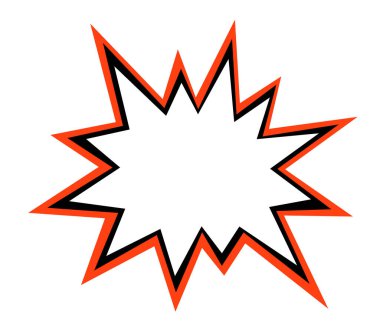 Bu tasarım keskin kenarlı, koyu turuncu çizgili bir yıldız patlaması içerir, temiz beyaz arka plan üzerinde çarpıcı bir açıklama yapar..