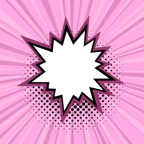 Radyal çizgiler ve yarım tonlu noktalar ile pembe bir arkaplan, mor ile özetlenmiş merkezi yıldız şekli ile çarpıcı bir mizah tarzı patlak.