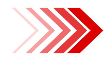 Sağa bakan bir dizi kırmızı eğimli ok. Vektör illüstrasyonu.