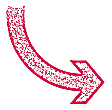 Kırmızı kıvrımlı bir ok, benekli bir tasarım ile sağ tarafı işaret ediyor. Yönlendirme veya yönlendirme için uygun vektör çizimi