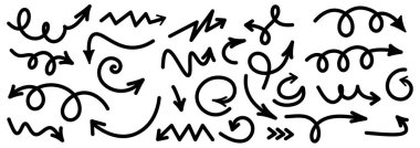 Çeşitli şekil ve stillerde el yapımı oklar koleksiyonu. Tasarım ve yaratıcı projeler için mükemmel. Vektör illüstrasyonu.